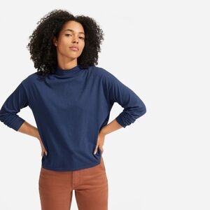 Everlane The Square Mock Neck Tee - XS - Dull Navy Blue